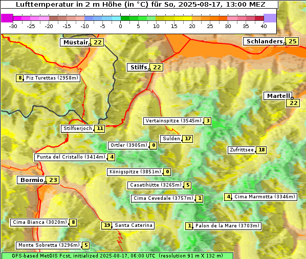 Temperatur, 17. 8. 2025