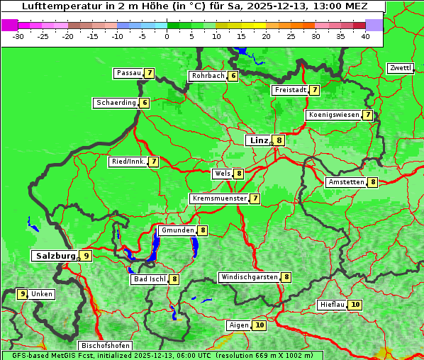 Temperatur, 13. 12. 2025