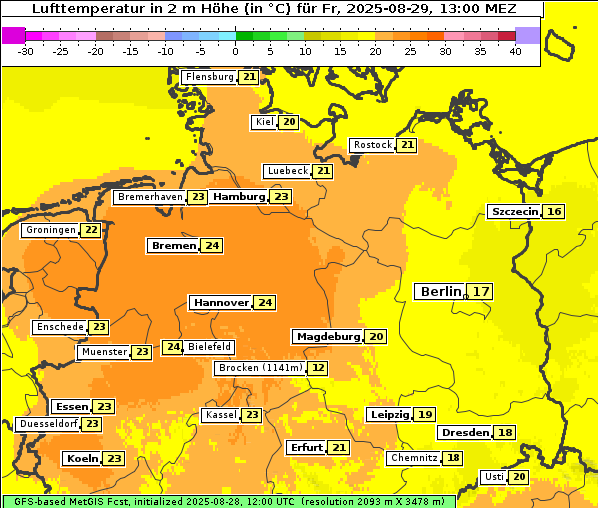 Temperatur, 29. 8. 2025