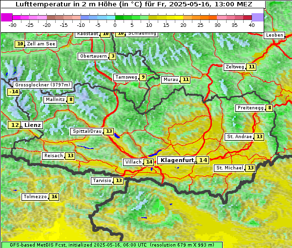 Temperatur, 16. 5. 2025