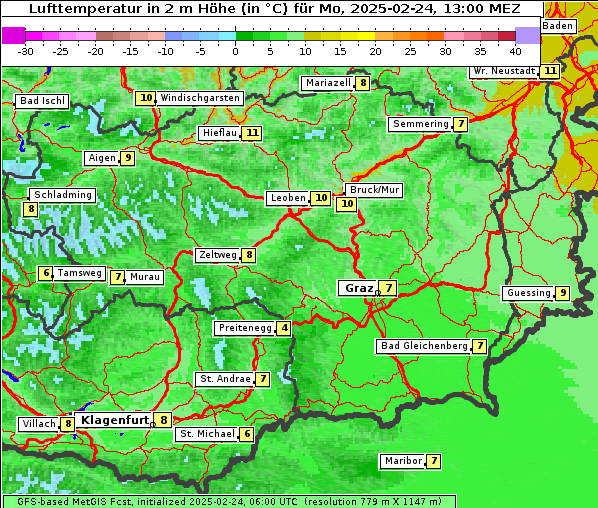 Temperatur, 24. 2. 2025