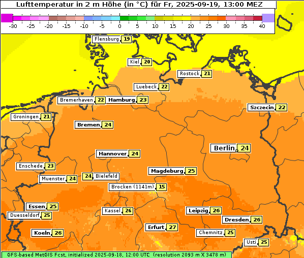Temperatur, 19. 9. 2025