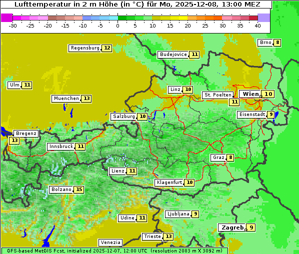 Temperatur, 8. 12. 2025
