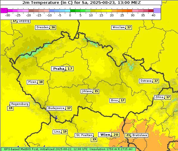 Temperatur, 23. 8. 2025