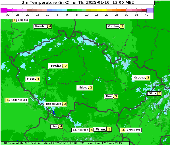 Temperatur, 16. 1. 2025