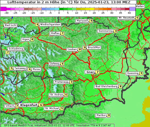 Temperatur, 23. 1. 2025