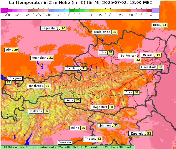 Temperatur, 2. 7. 2025