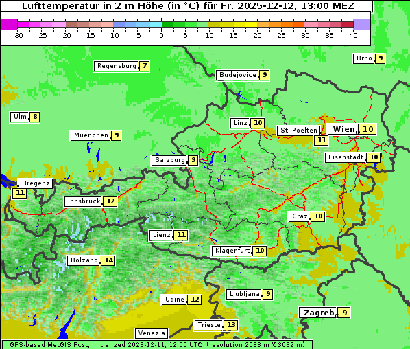 Temperatur, 12. 12. 2025