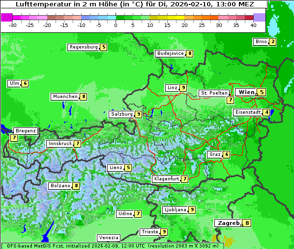 Temperatur, 10. 2. 2026