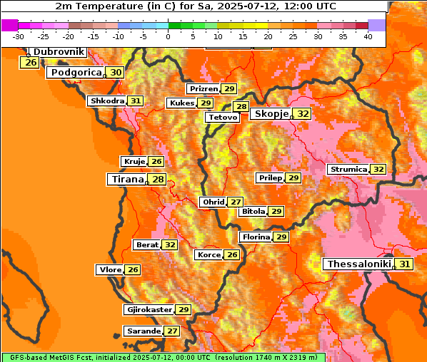 Temperatur, 12. 7. 2025