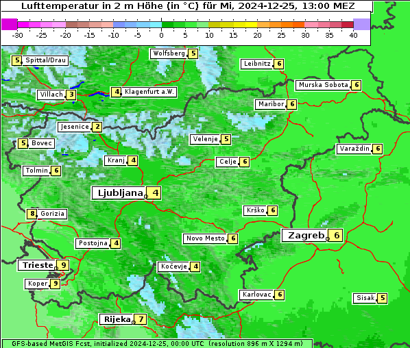 Temperatur, 25. 12. 2024