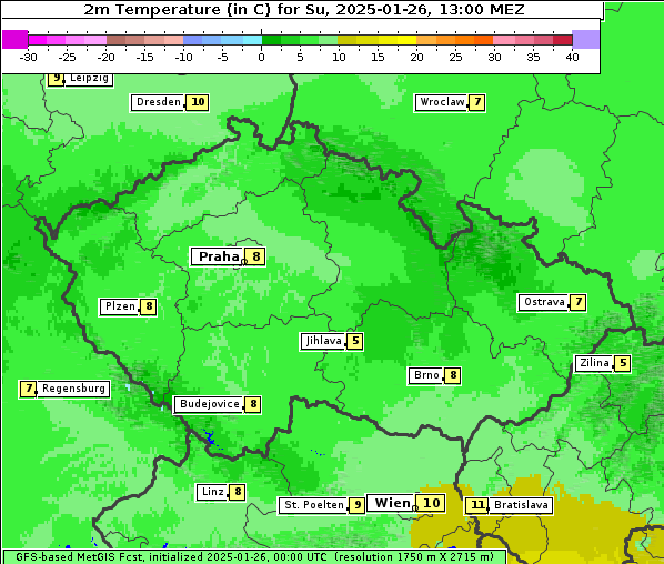 Temperatur, 26. 1. 2025