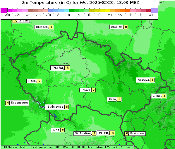 Temperatur, 26. 2. 2025