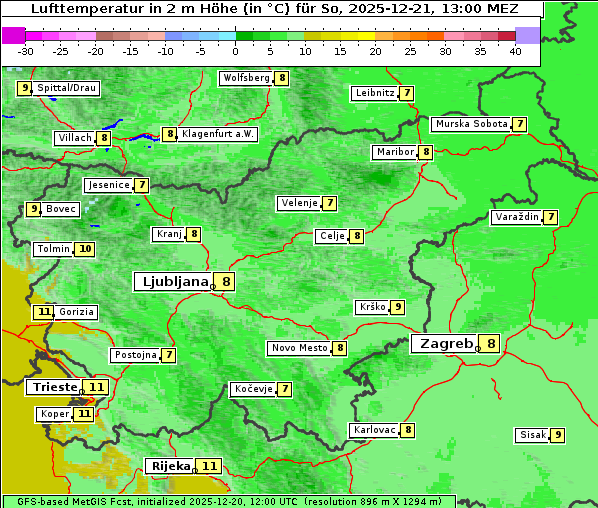 Temperatur, 21. 12. 2025