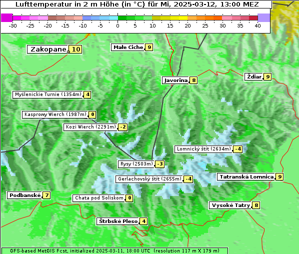 Temperatur, 12. 3. 2025