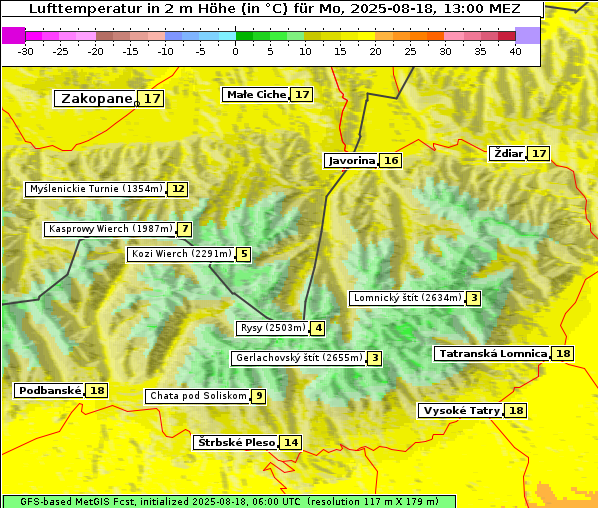 Temperatur, 18. 8. 2025