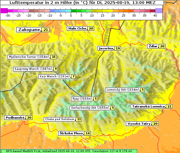 Temperatur, 19. 8. 2025