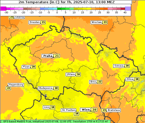 Temperatur, 10. 7. 2025