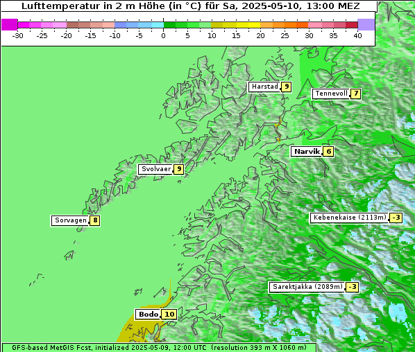 Temperatur, 10. 5. 2025