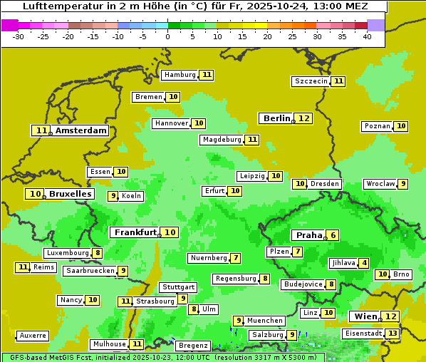 Temperatur, 24. 10. 2025