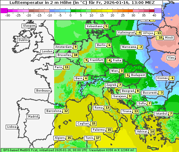 Temperatur, 16. 1. 2026