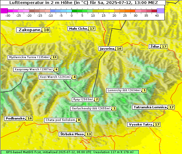 Temperatur, 12. 7. 2025