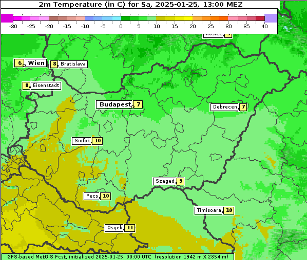 Temperatur, 25. 1. 2025