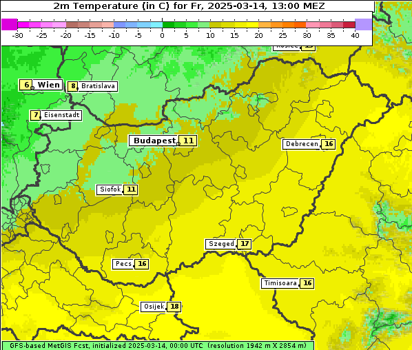 Temperatur, 14. 3. 2025