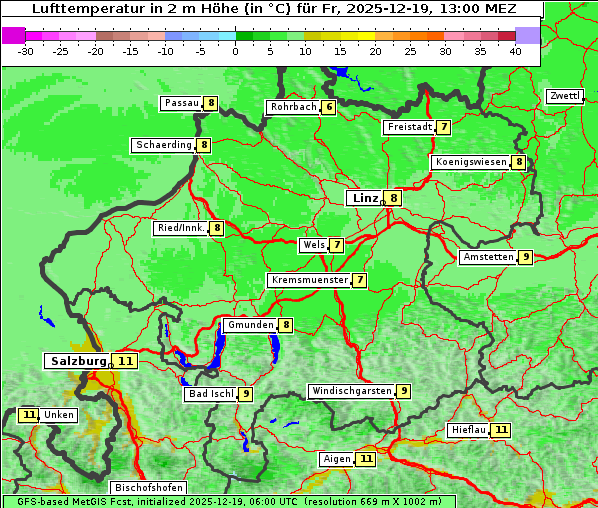 Temperatur, 19. 12. 2025