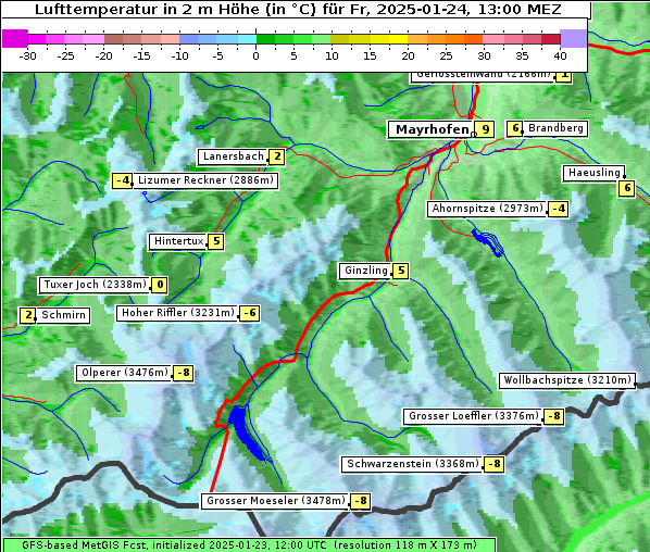 Temperatur, 24. 1. 2025