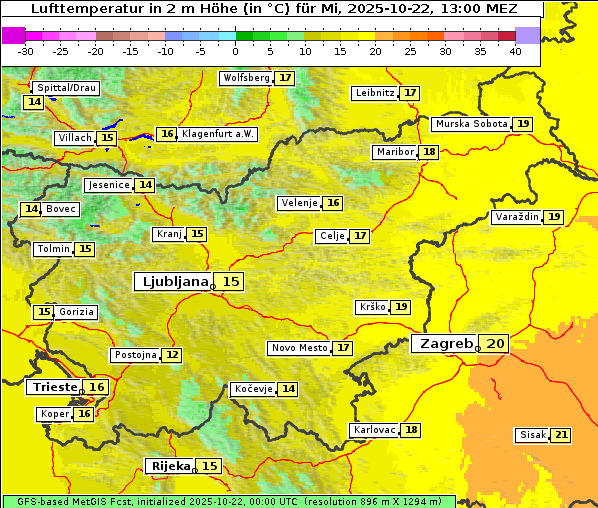 Temperatur, 22. 10. 2025
