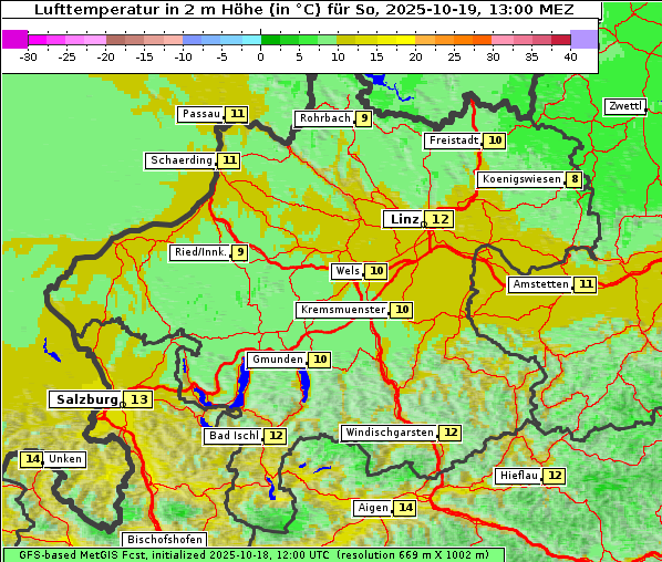 Temperatur, 19. 10. 2025