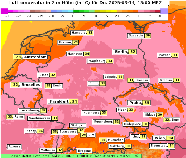 Temperatur, 14. 8. 2025