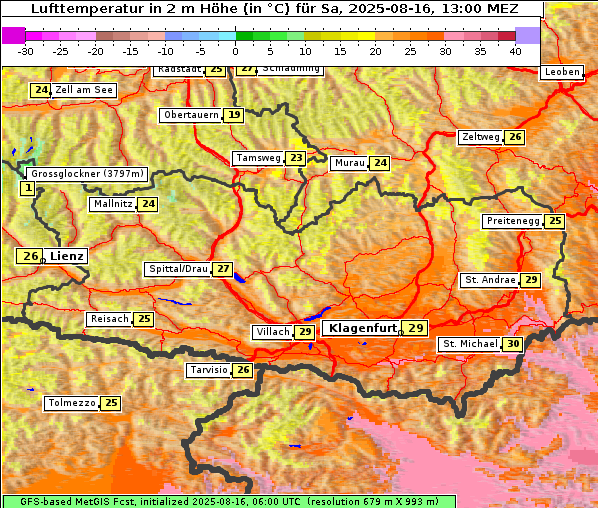 Temperatur, 16. 8. 2025