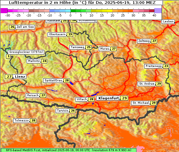 Temperatur, 19. 6. 2025