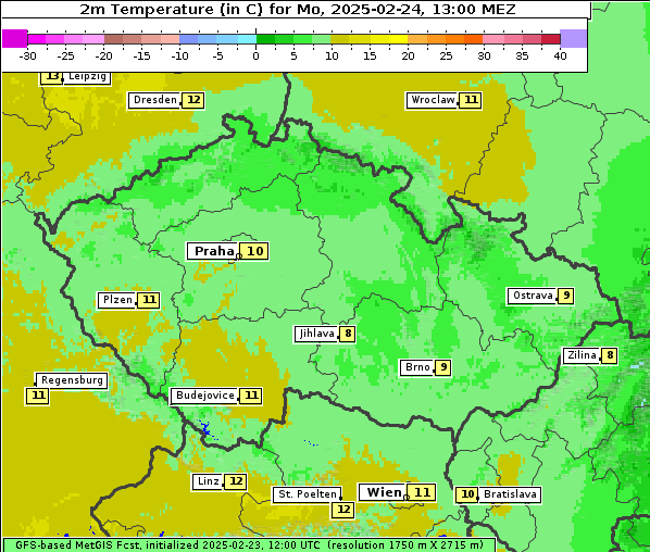 Temperatur, 24. 2. 2025