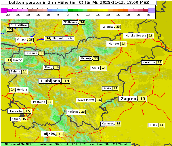 Temperatur, 12. 11. 2025