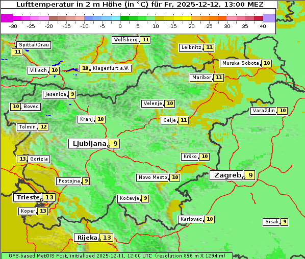 Temperatur, 12. 12. 2025