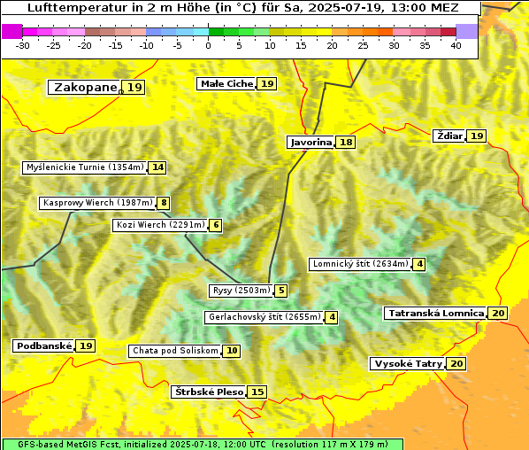 Temperatur, 19. 7. 2025