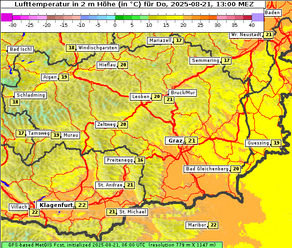 Temperatur, 21. 8. 2025