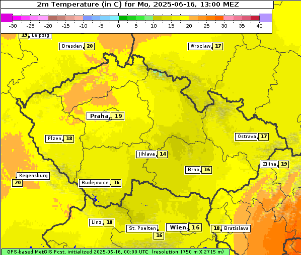 Temperatur, 16. 6. 2025