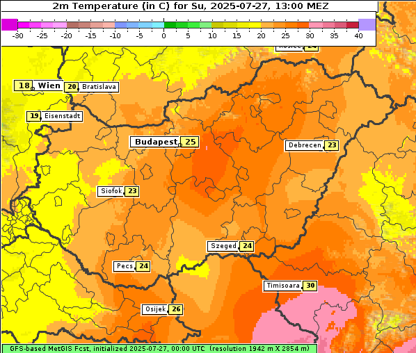 Temperatur, 27. 7. 2025