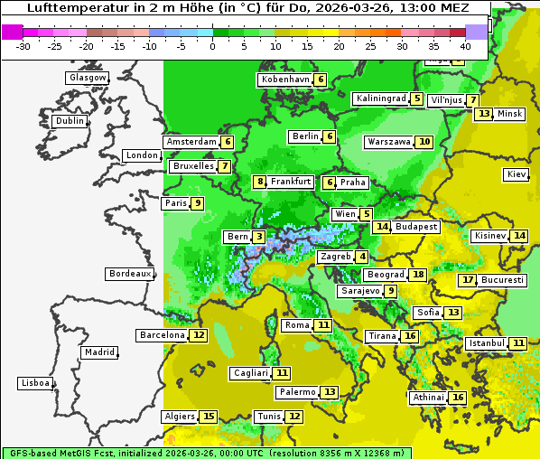 Temperatur, 26. 3. 2026