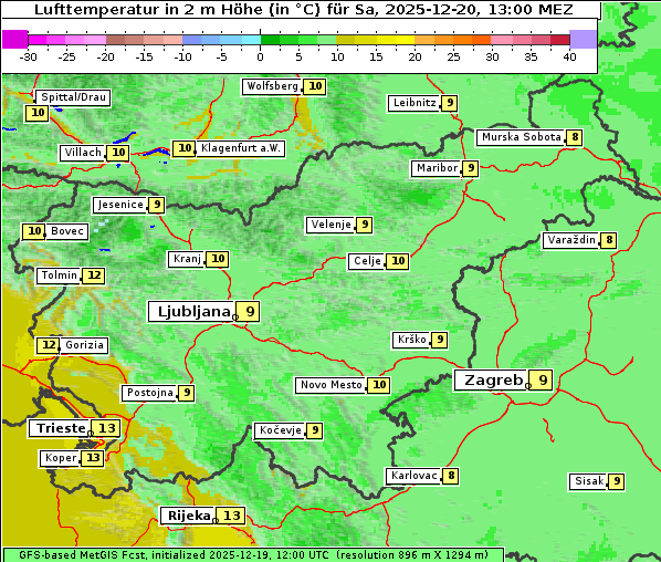 Temperatur, 20. 12. 2025