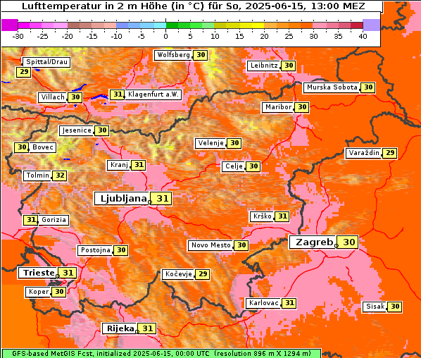 Temperatur, 15. 6. 2025
