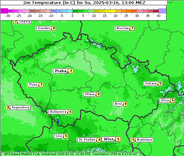 Temperatur, 16. 3. 2025