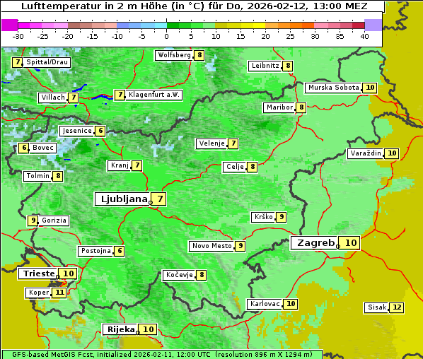 Temperatur, 12. 2. 2026