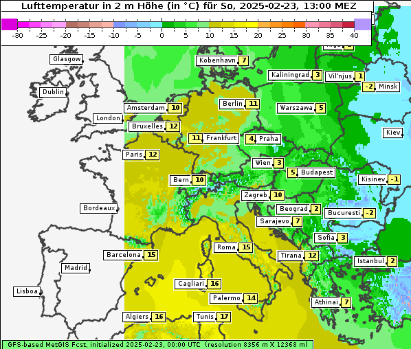 Temperatur, 23. 2. 2025