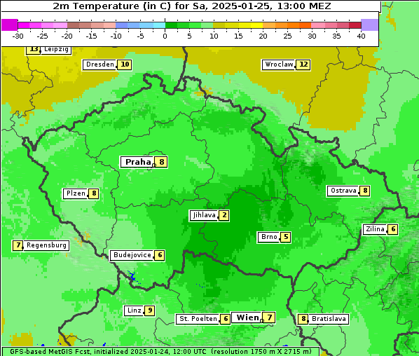 Temperatur, 25. 1. 2025