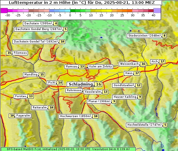 Temperatur, 21. 8. 2025